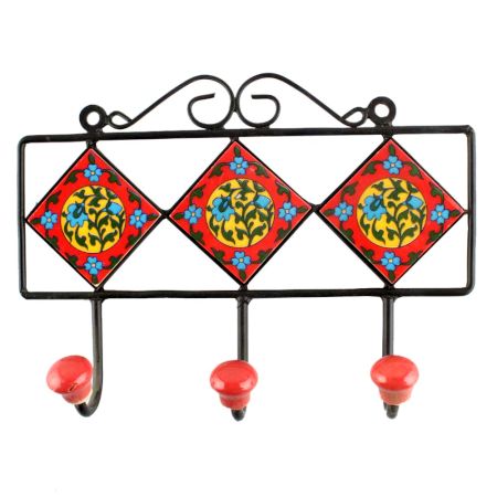 Red Ceramic Floral Tile Hook